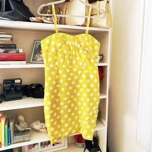 Anthropologie 50's Leifsdottir Yellow Polka Dot wiggle Dress Sz 6